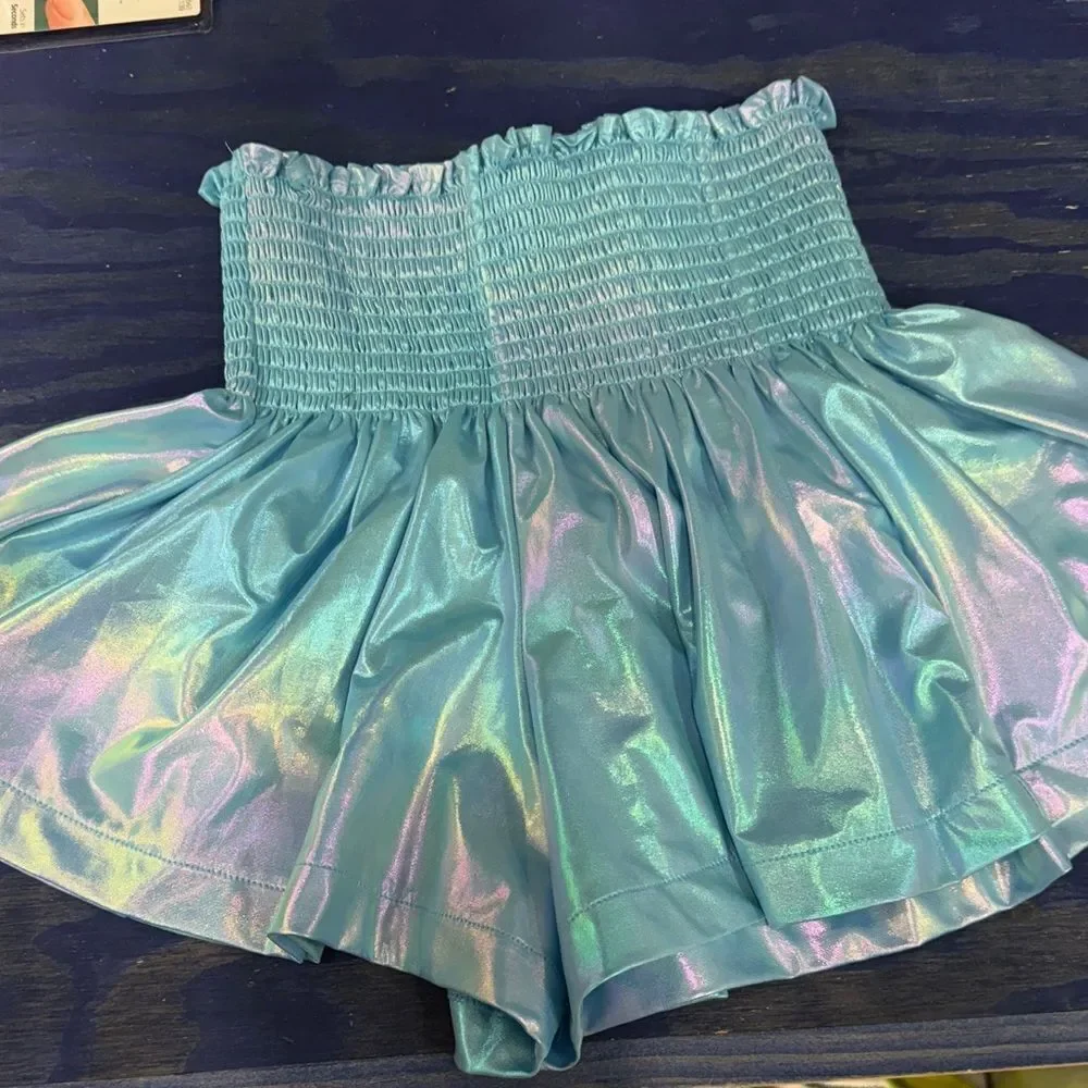 Queen of sparkles Iridescent Blue Shorts with Elastic Waistband sz XL- NWOT!